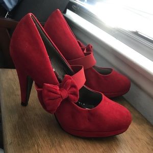 Rich Red Velvet Suede like pumps heels